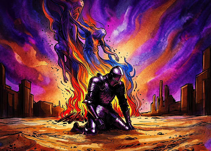 Knight Bonfire Soul Dark Art Poster