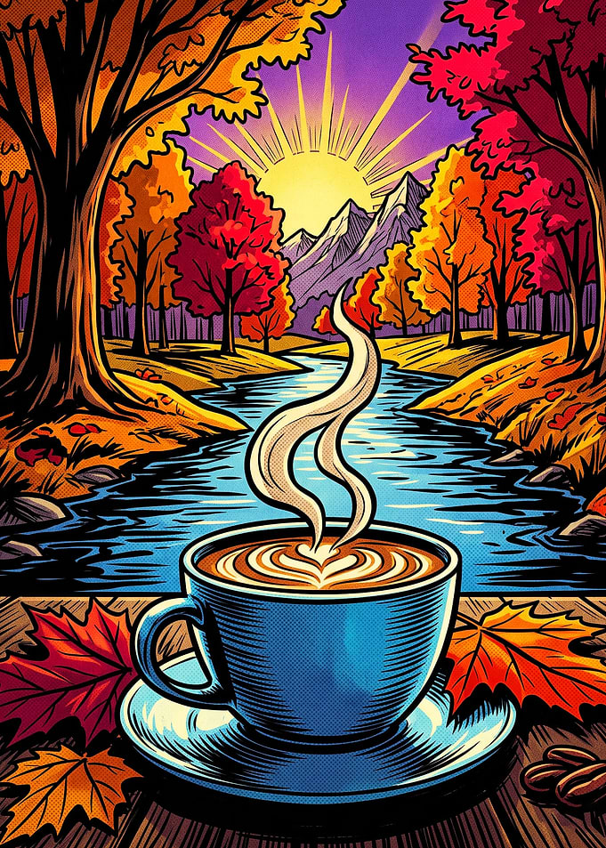 Autumn Coffee River Morning Art