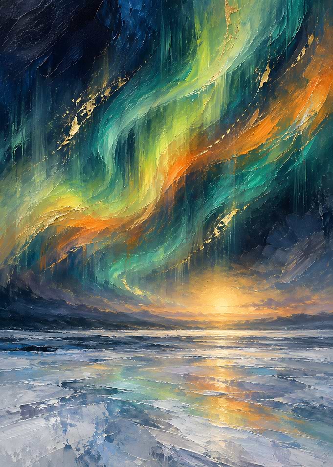 Vibrant Aurora Borealis Over Frozen Landscape
