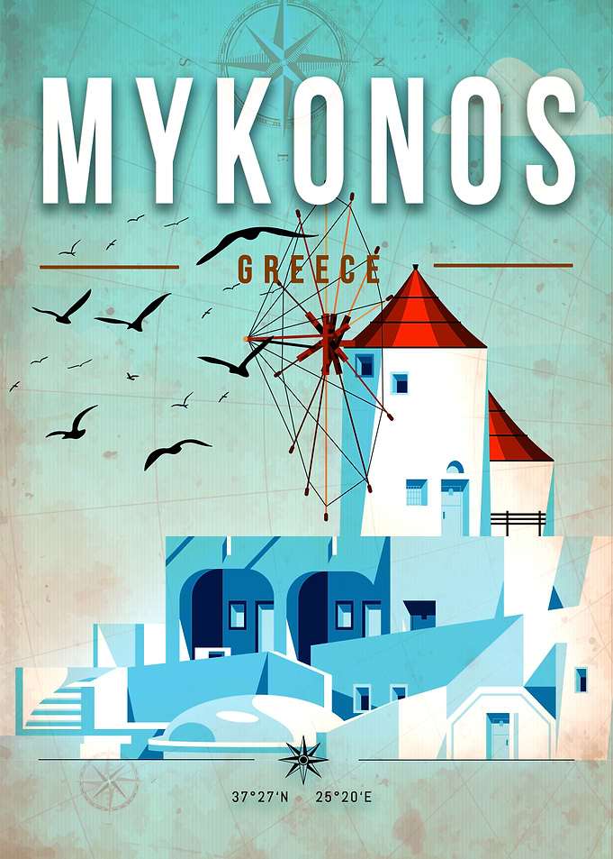Mykonos Greece Travel Poster