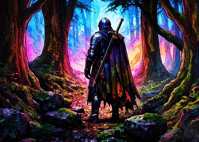 Knight Forest Fantasy Neon Poster