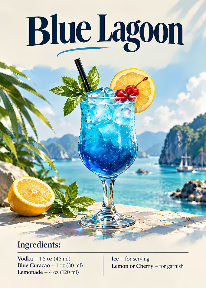 Blue Lagoon Cocktail Recipe Poster