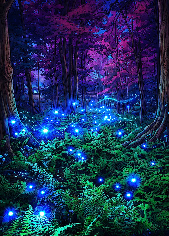 Enchanted Forest with Glowing Fireflies