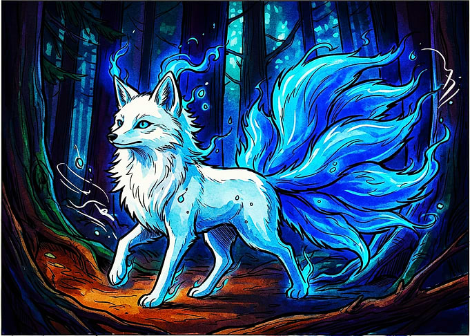 Mystical Nine-Tailed Blue Fox