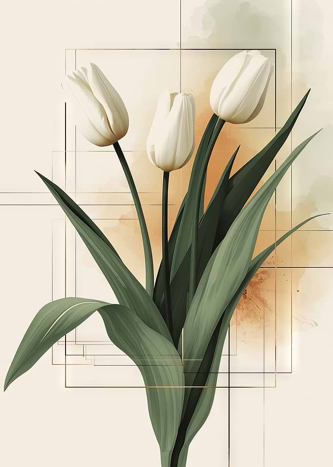 Elegant White Tulips Minimalist Art