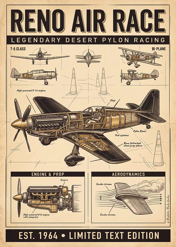 Reno Air Race Vintage Blueprint Poster