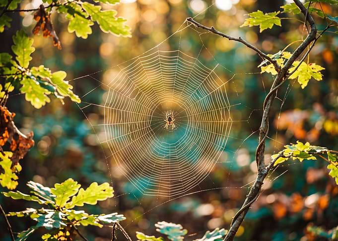 Spider in a Web at Sunset