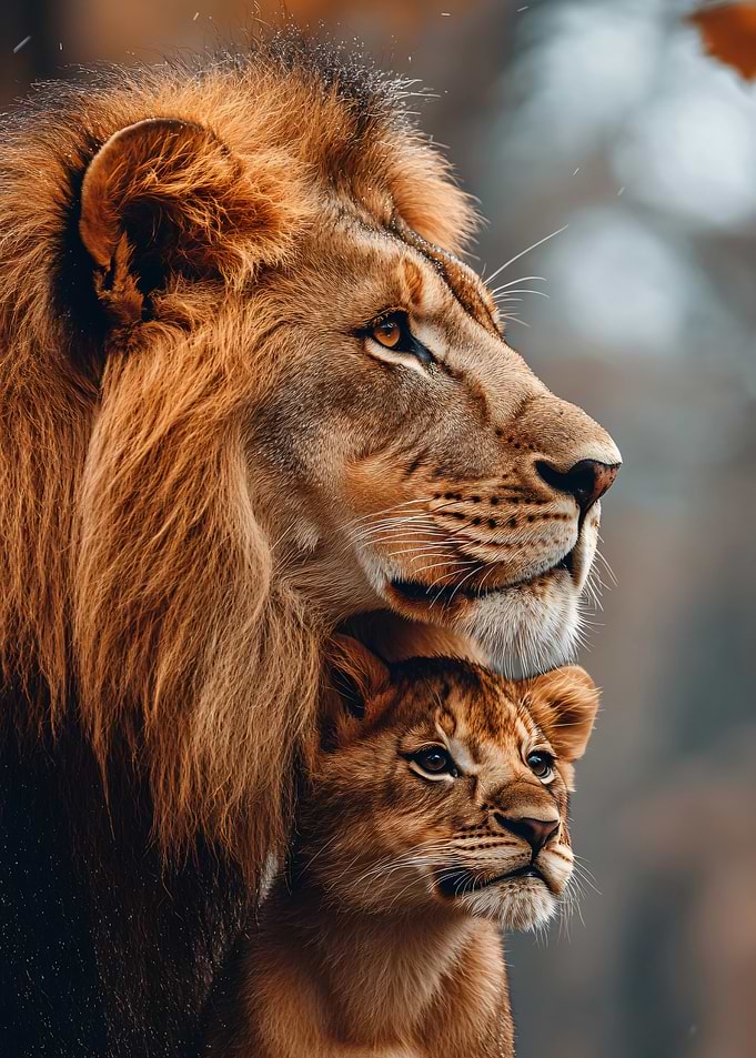 Majestic Lion and Cub Portrait