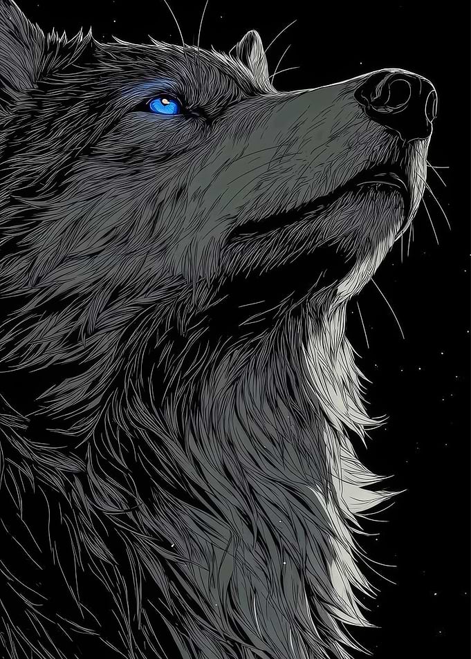 Wolf with Glowing Blue Eye