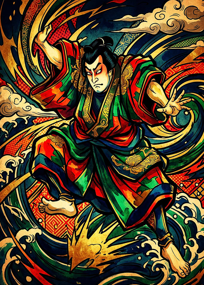 Dynamic Kabuki Actor in Traditional Pose