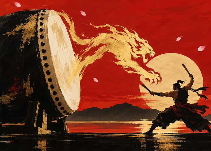 Samurai Drumming with Spirit Lion