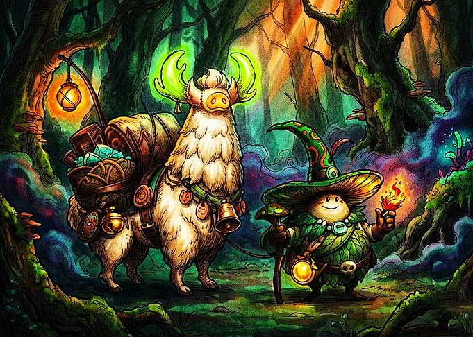 Fantasy Mushroom Wizard and Pack Animal