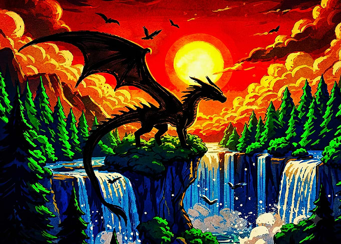 Black Dragon at Sunset Waterfall