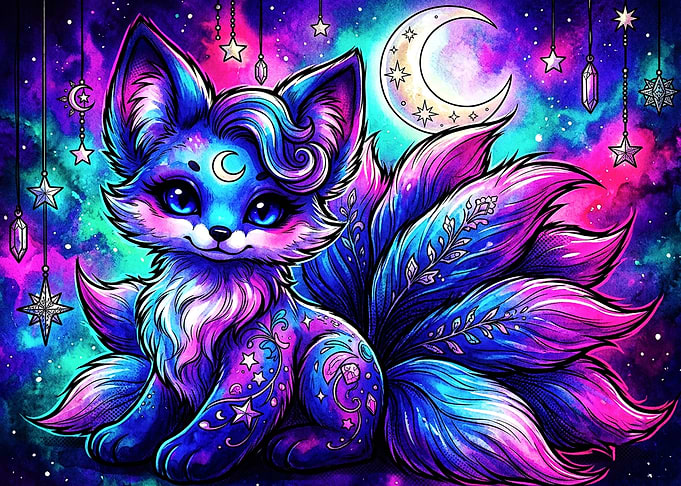 Cosmic Nine-Tailed Fox Fantasy Art