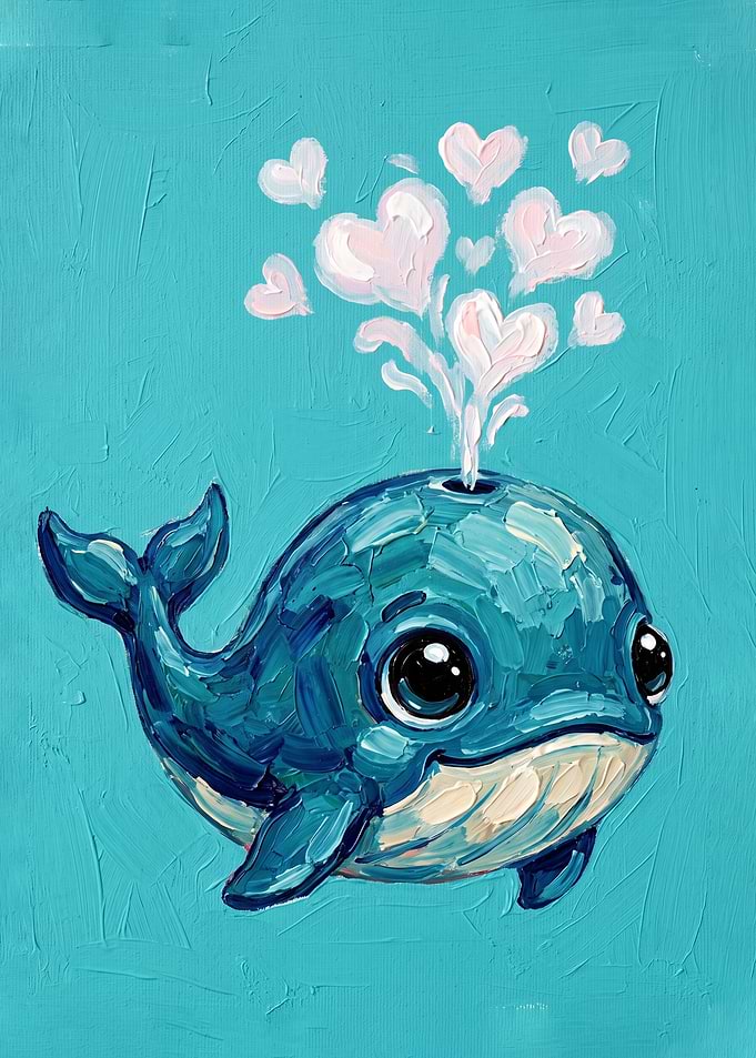 Cute Whale Blowing Hearts Painting