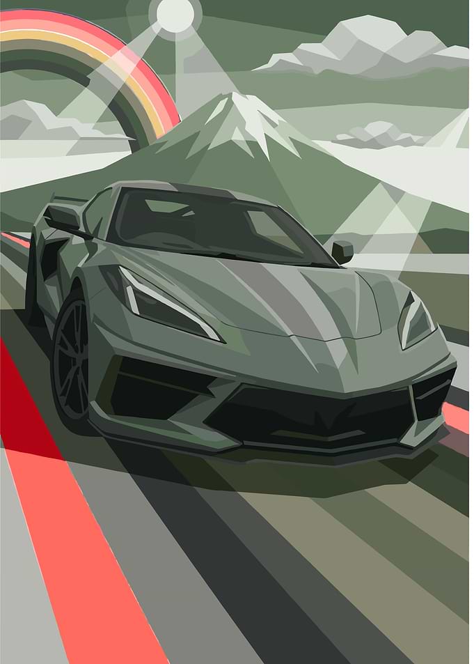 Vector Art Sports Car Mountain Landscape
