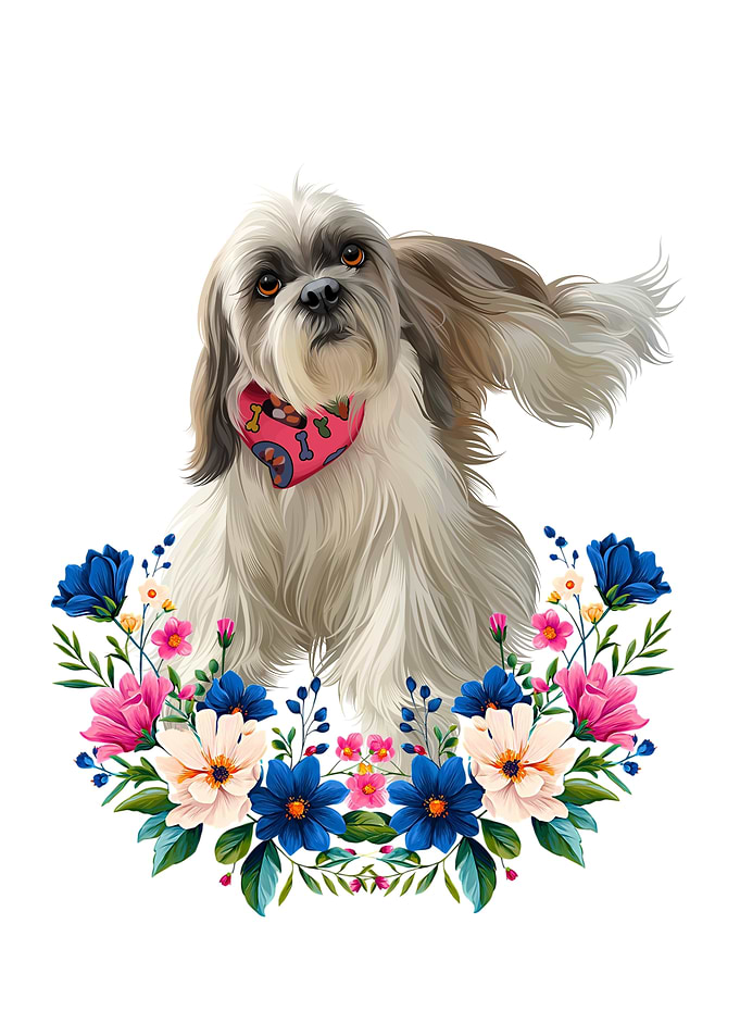 Shih Tzu Dog with Floral Wreath