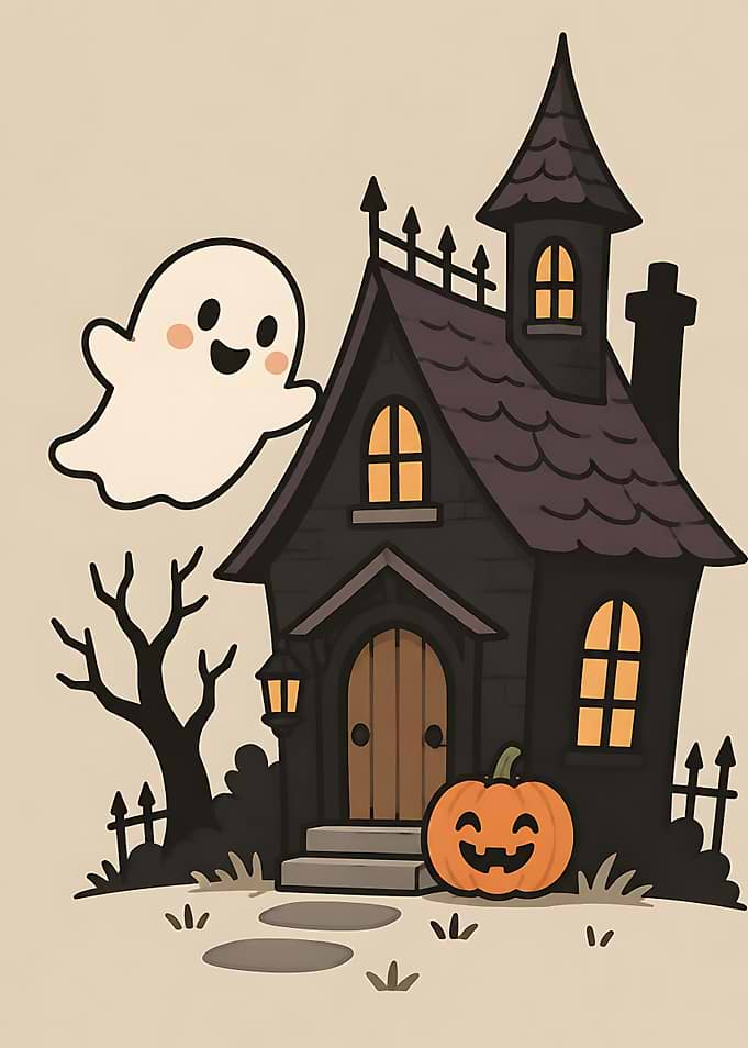 Cute Halloween Haunted House Illustration