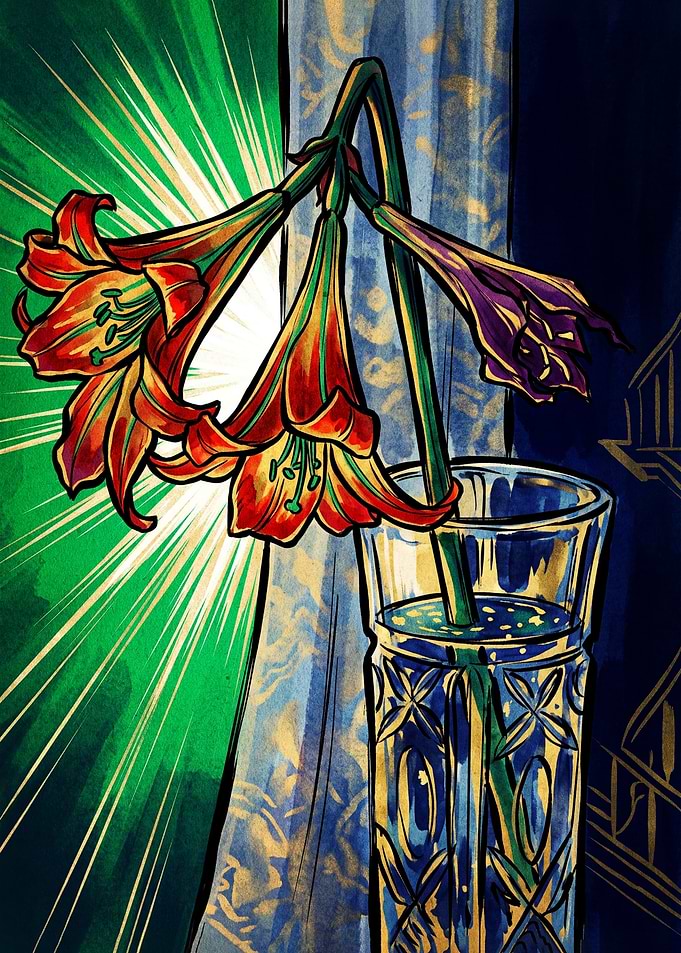Vibrant Amaryllis in Crystal Vase