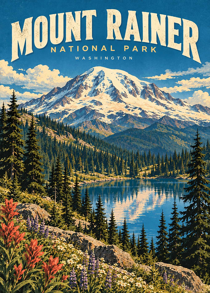 Mount Rainier National Park Vintage Poster