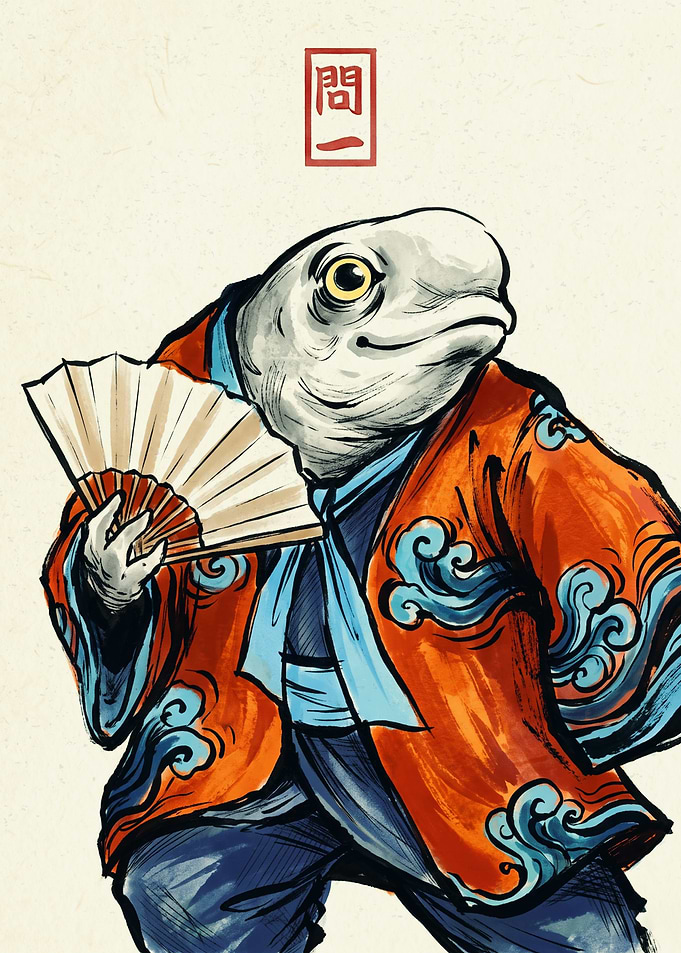 Samurai Fish Ukiyo E Art Japanese Woodblock Print Traditional Animal Warrior Poster