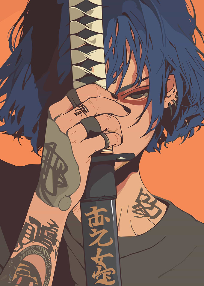Anime Style Character Holding Katana