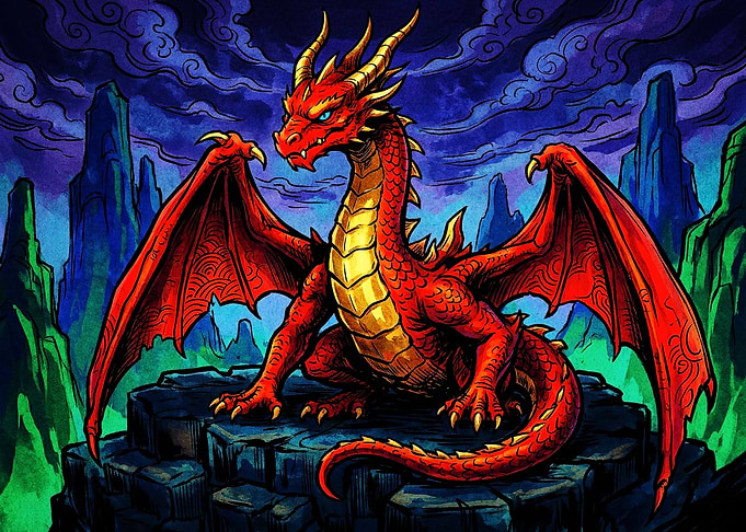 Majestic Red Dragon on Rocky Peak