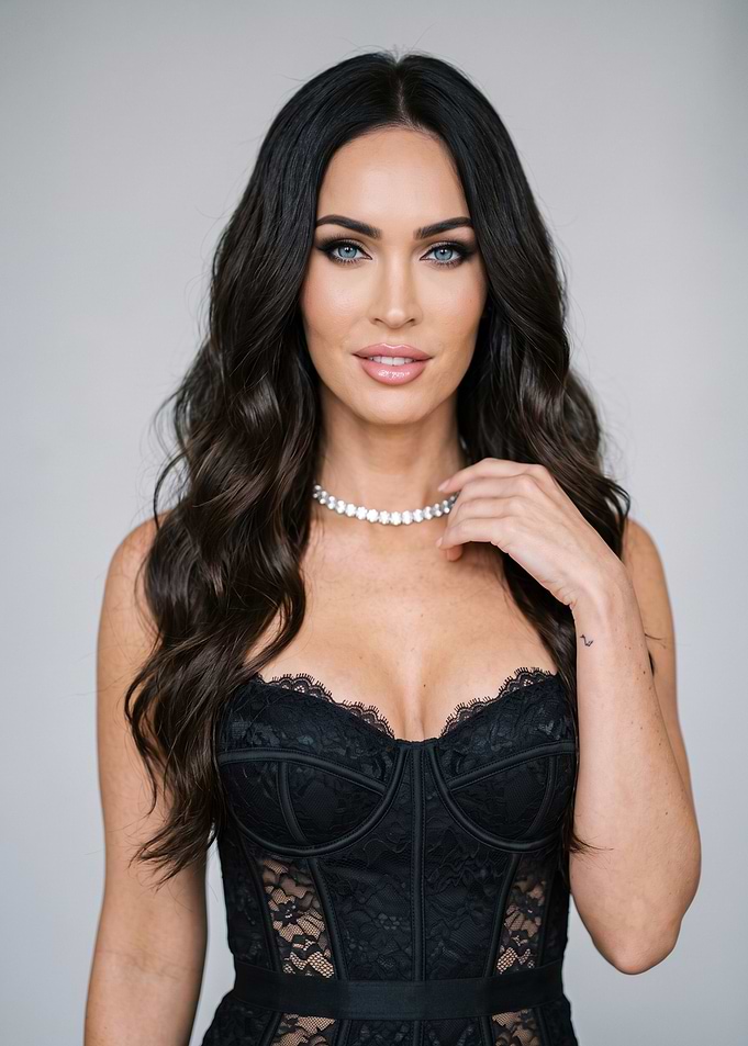 Megan Fox in Black Lace Corset Diamond Necklace