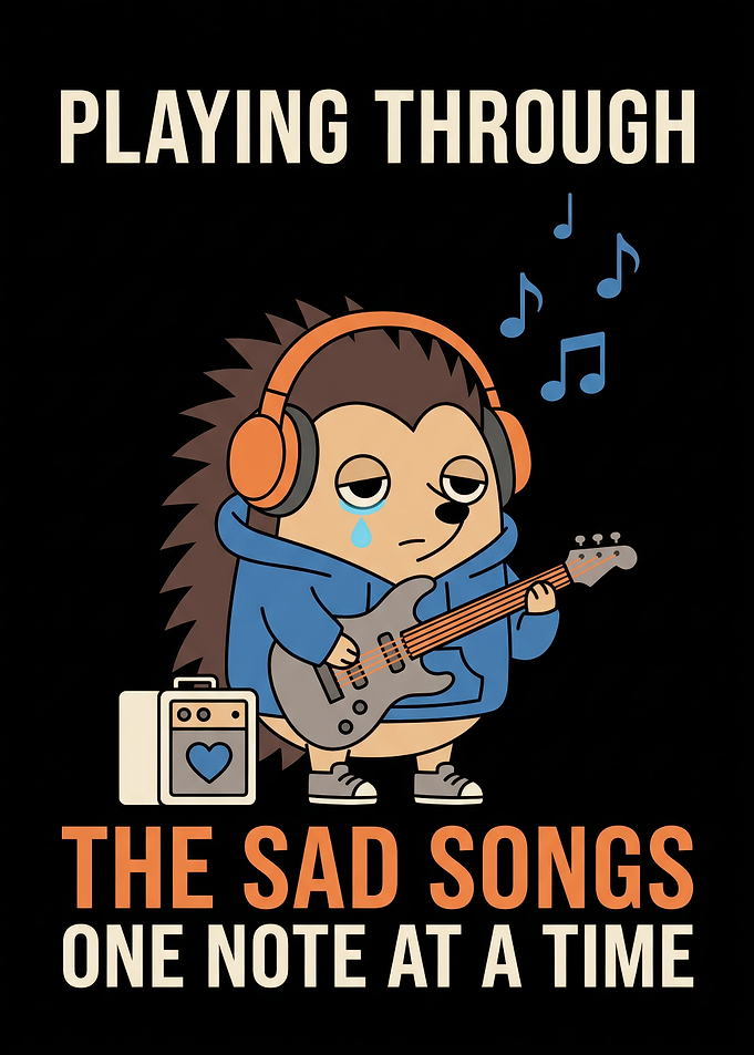 Sad Hedgehog Playing Guitar