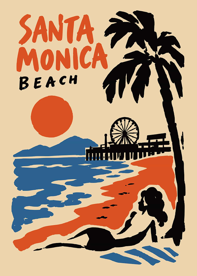 Santa Monica Beach Vintage Travel Poster