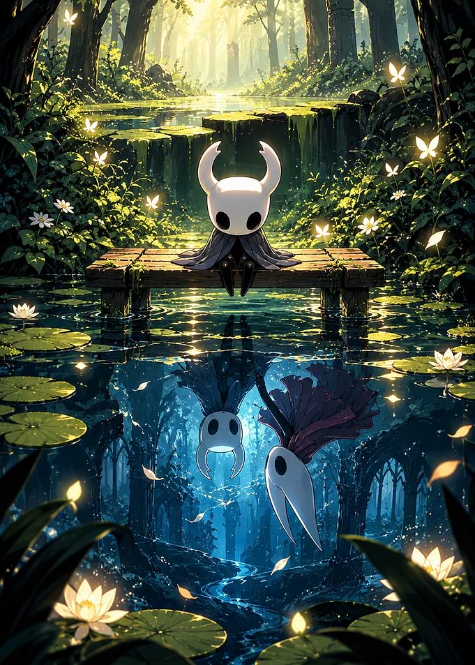 Hollow Knight Sitting by Forest