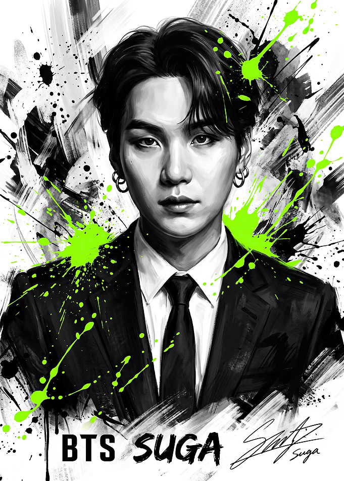 Suga BTS Neon Ink Portrait