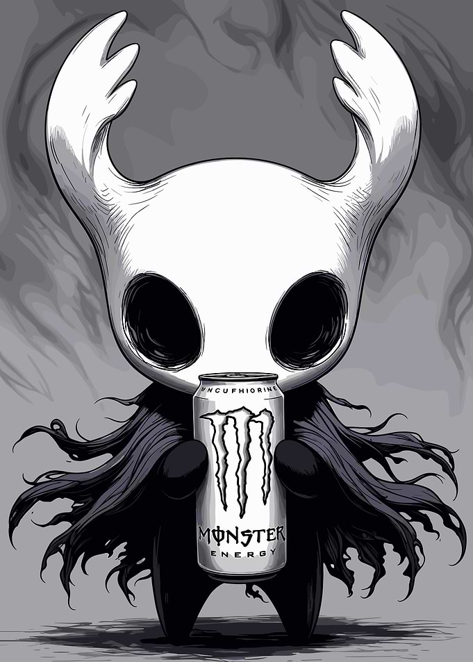 Hollow Knight Holding Monster Energy Drink