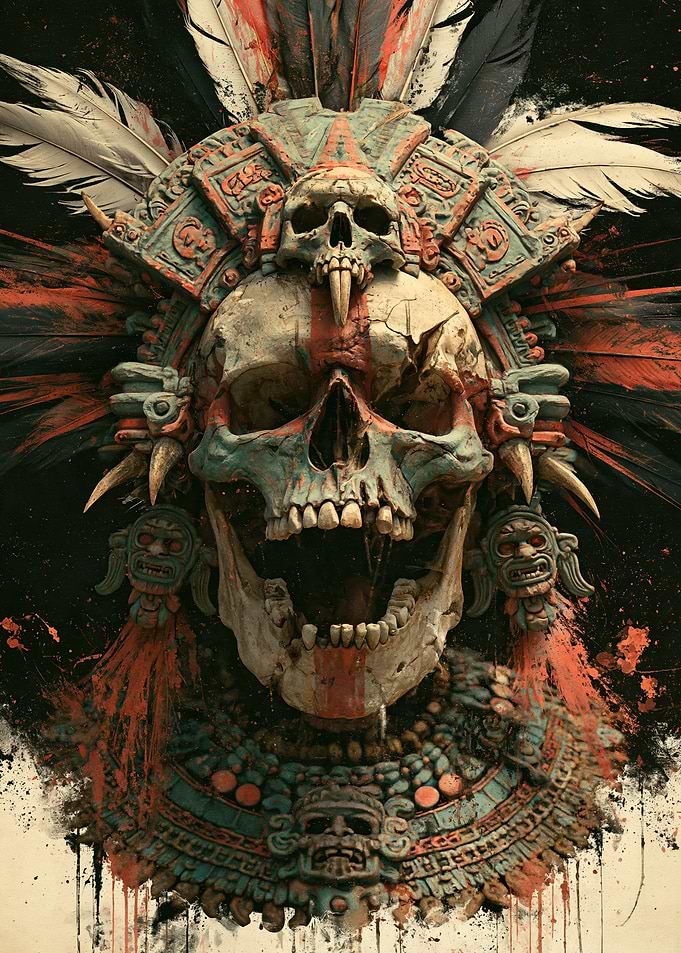 Aztec Skull Warrior Headdress Art