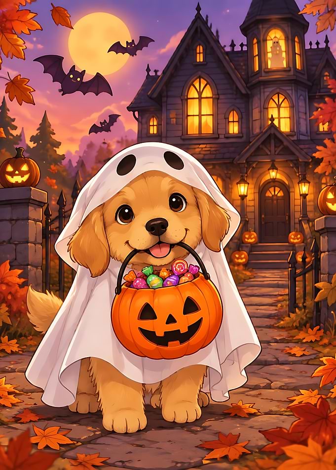 Cute Puppy Dressed as a Ghost