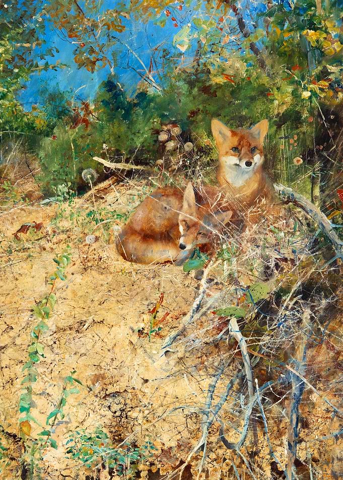 Two Foxes Painting by Bruno Liljefors