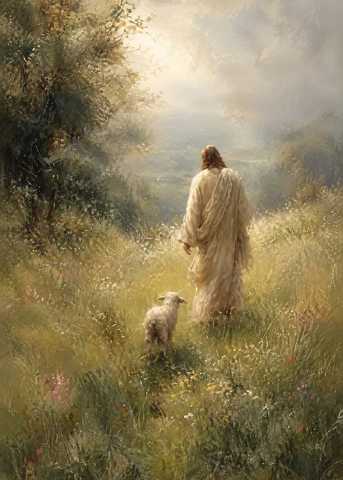 Jesus Walking with a Lamb