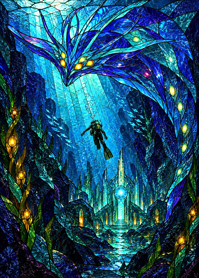 Subnautica Stained Glass Underwater Fantasy Scene