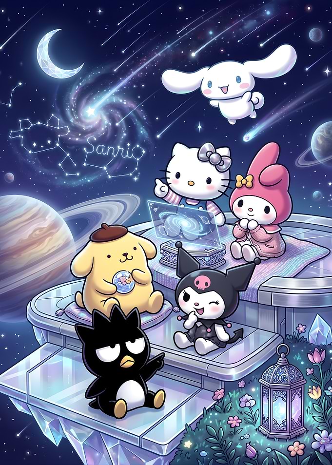 Sanrio Characters Stargazing in Space