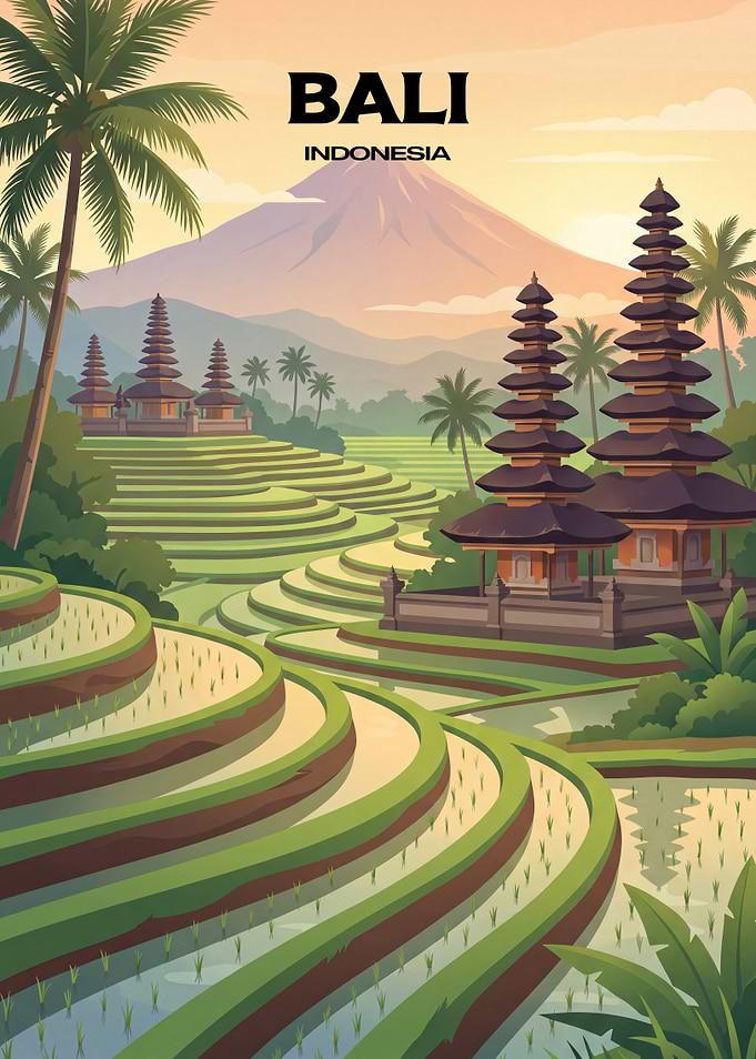 Bali Indonesia Rice Terrace Travel Poster
