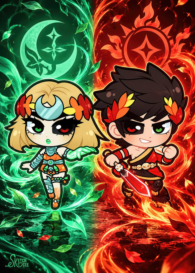 Chibi Zagreus and Melinoe Fan Art