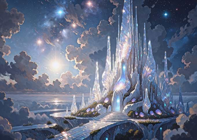 Ethereal Crystal Palace Above Clouds