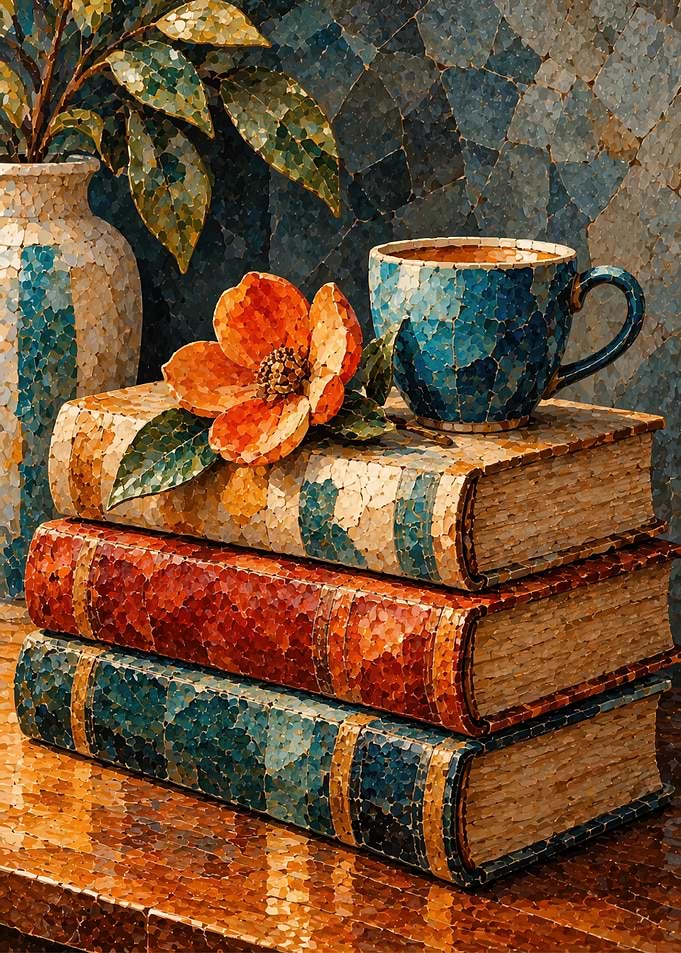 Mosaic Still Life with Books