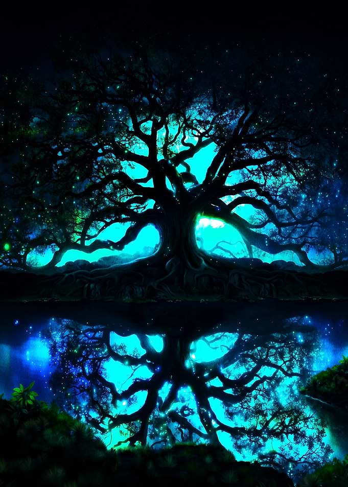 Glowing Magical Tree Reflection