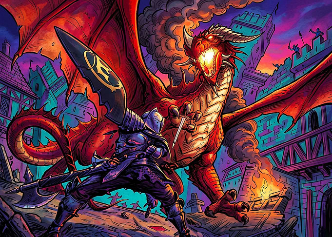 Knight Battling a Fire-Breathing Dragon
