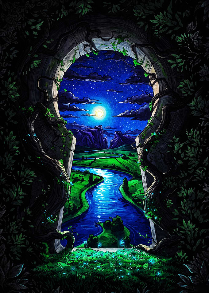 Keyhole View of Magical Night Landscape