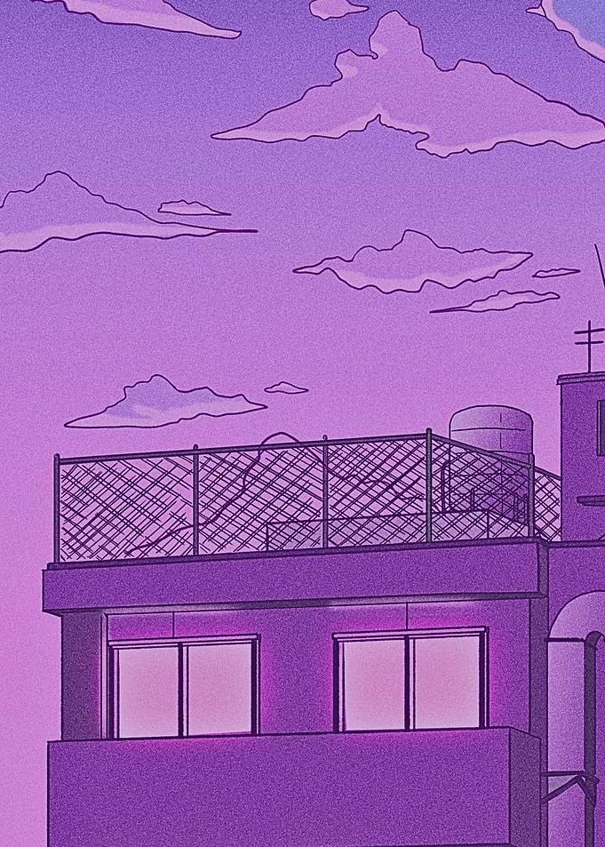 Purple Anime Aesthetic Rooftop View