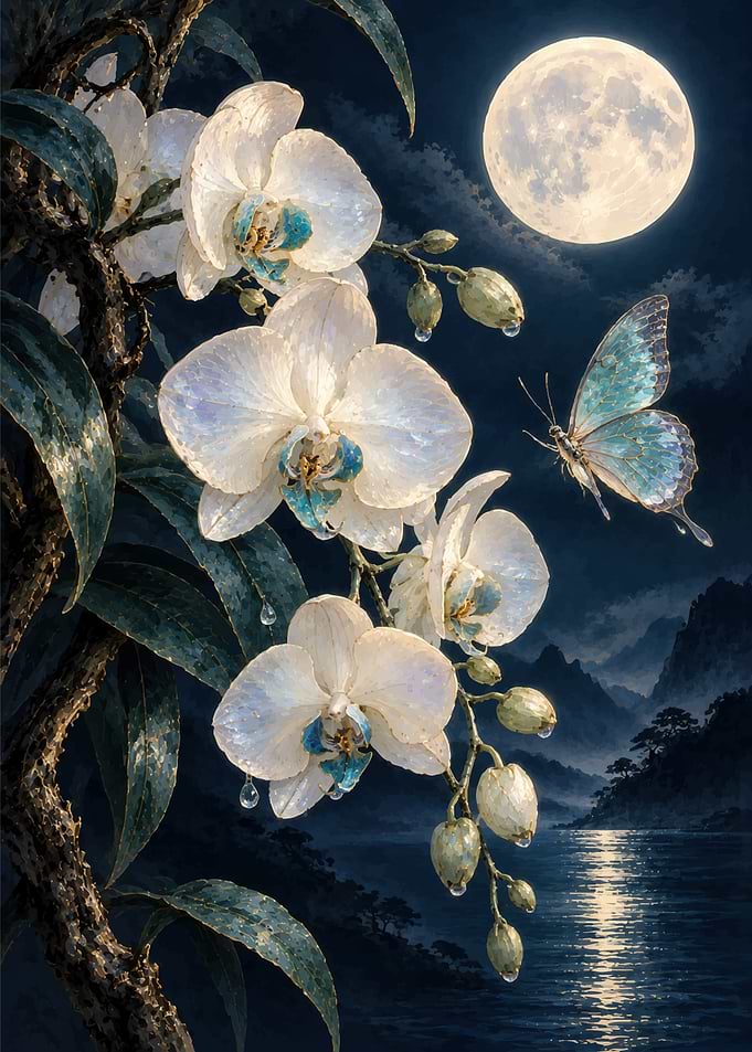 Moonlit Orchids and Butterfly