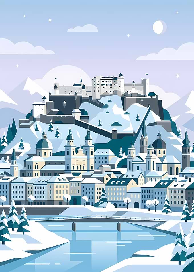 Winter Cityscape with Castle