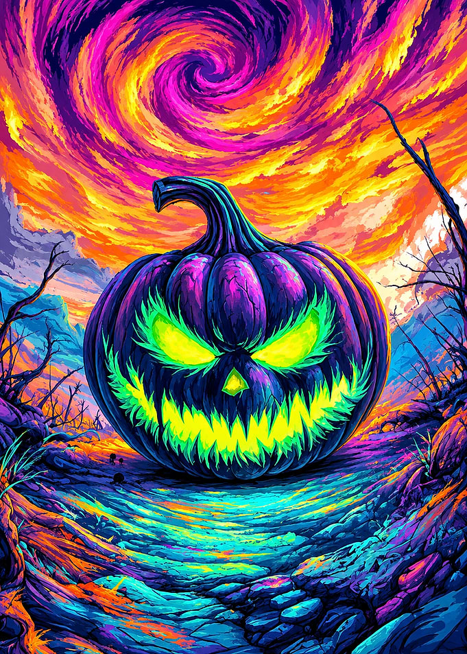 Psychedelic Neon Halloween Pumpkin